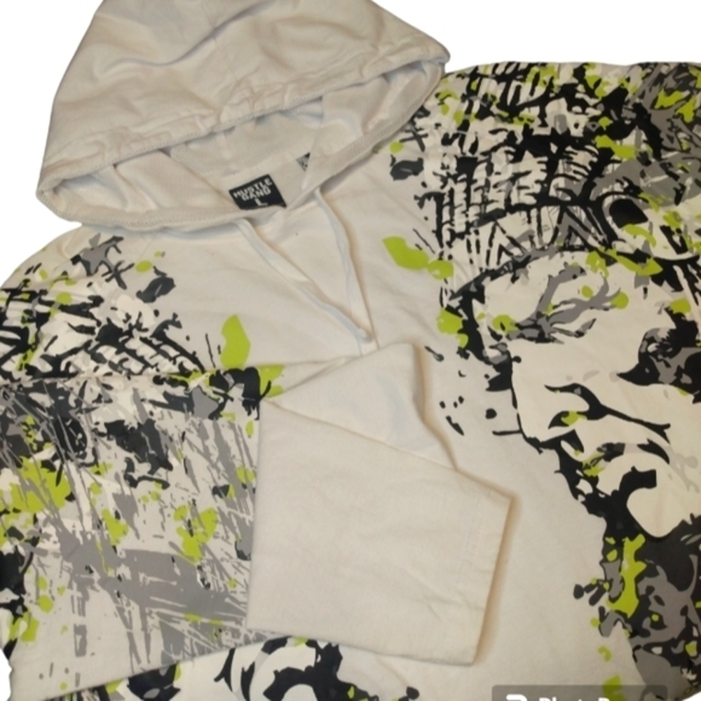 Hustle Gang 3D Graphic Hits w/Velvet Felt Back HG Hooded Shirt size Large.